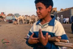 Boy holding knives at the Birqash Camel Market Egypt