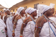 Fetish women marching during the La Homowo festival in Labadi, Ghana