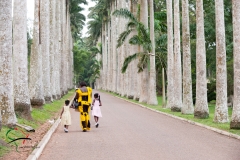 Mother and daughters walk thru the Royal botanical gardens in Aburi, Ghana