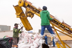 Workers transporting package salt.