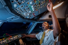 A pilot in a cockpit