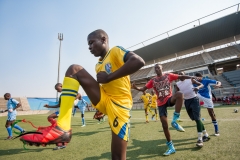 Soccer players stretching