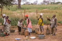 Women pounding millet in Touba, Senegal