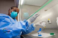 Nurse working under a laboratory fume hood