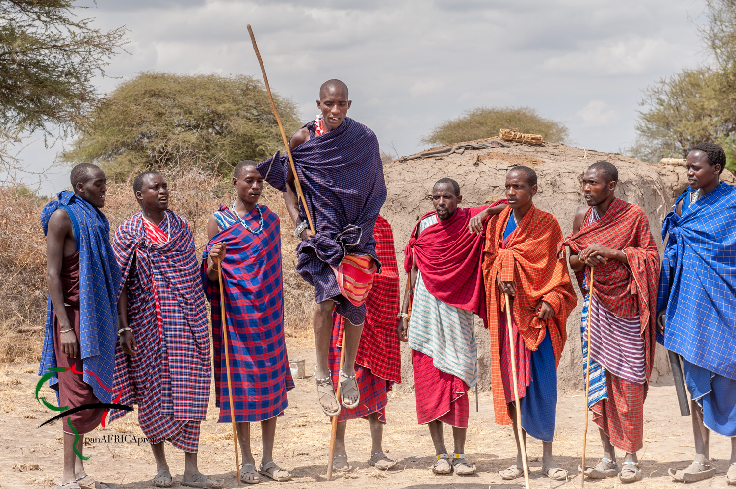 A group of Maasai warriors jumping