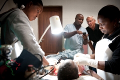 A burn victim getting operated on