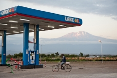 A gas station with Mt. Kilimanjaro