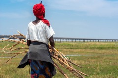 Woman holding a bundle of wood