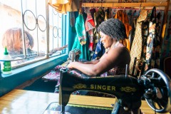 Seamstress working on a dress