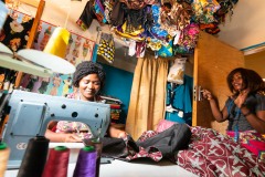 Seamstress working on a dress