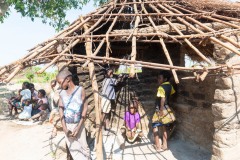 Girls inside a hut