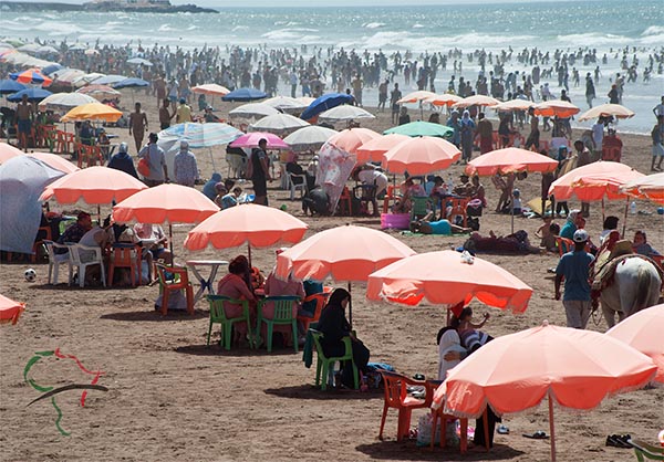 Beach goers in Morocco